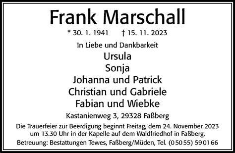 Traueranzeigen Von Frank Marschall Trauerportal Der Celleschen Zeitung