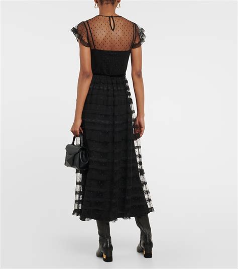 Point Desprit Tulle Midi Dress In Black Red Valentino Mytheresa