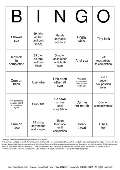 Sex Bingo Cards To Download Print And Customize