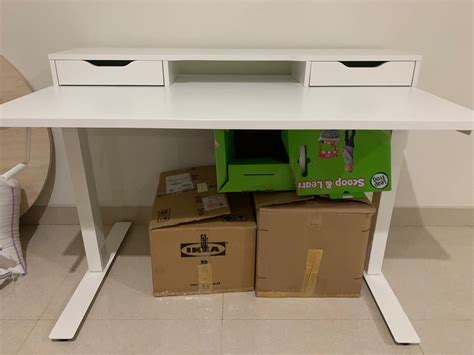 Ikea Desk Sit Stand White Skarsta Perabotan Rumah Di Carousell