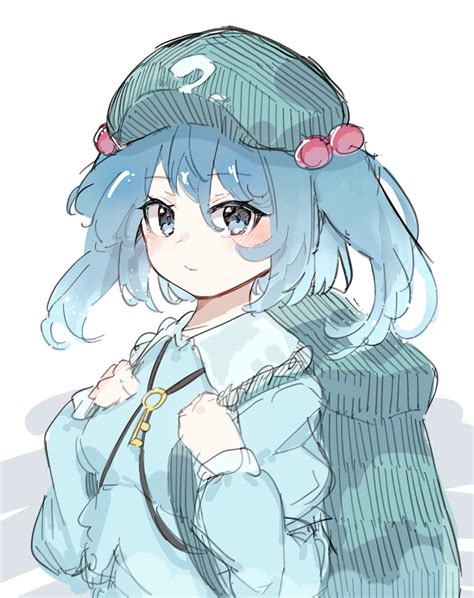 Safebooru 1girl Backpack Bag Blue Eyes Blue Hair Blue Shirt Blush