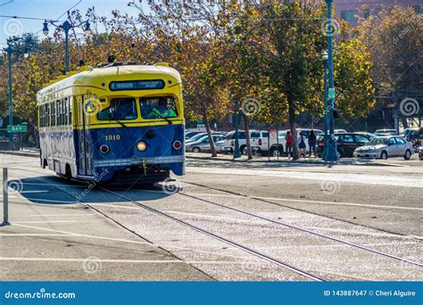 A Blue and Yellow Tramway in San Francisco, California Editorial ...