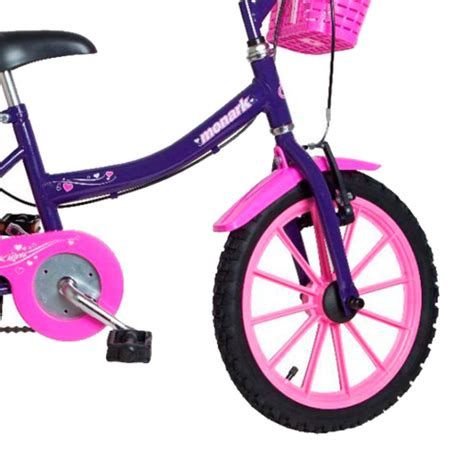 Bicicleta Infantil Aro 16 Feminina Violeta Rosa Monark em Promoção