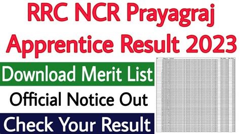 RRC NCR Prayagraj Apprentice Result 2023 ITI Education