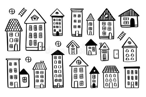 Various Houses Doodle Set Vector Hand Drawn Doodle Style Stock Vector