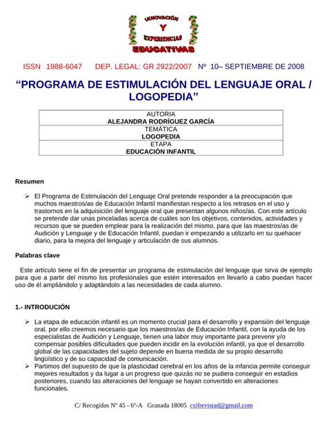 Pdf Programa De Estimulaci N Del Lenguaje Oral Pdf Filesi El