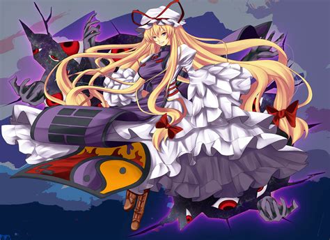 Blonde Hair Boots Hat Long Hair Purple Eyes Ribbons Touhou Untue Yakumo Yukari Konachan