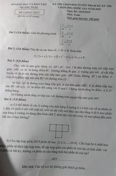 Đề thi chọn đội tuyển HSG quốc gia môn Toán tỉnh Quảng Ngãi 2020 ABCD