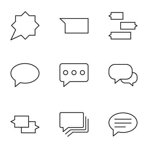 Collection Of Nine Line Icons Of Speech Bubble In Forms Of Star Oval