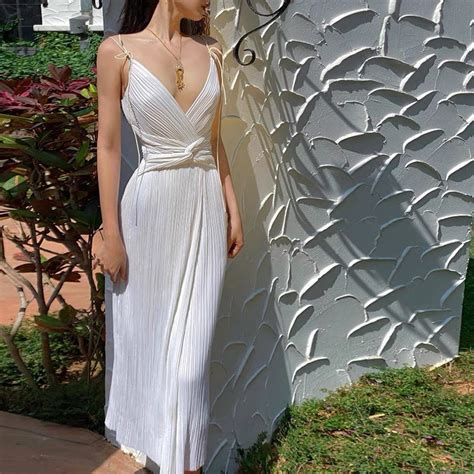 White Pleated Dress Midi Dress Sexy Dress T For Her Etsy Australia