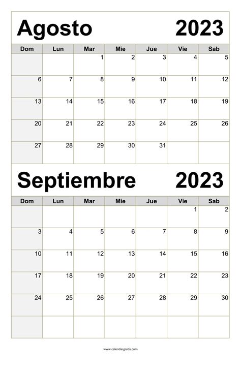 Calendario Agosto Y Septiembre