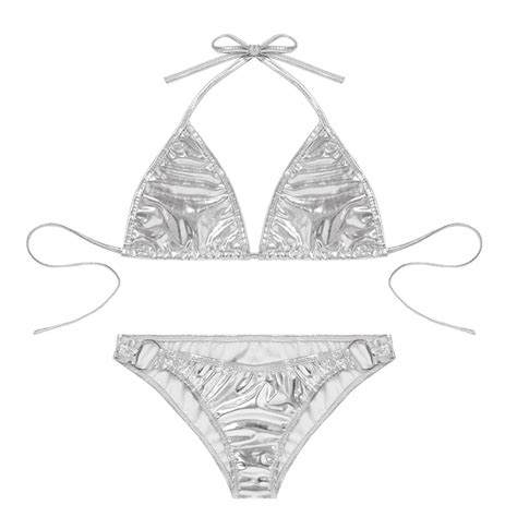 Metallic Silver Bikini Bottoms O Ring Bikini Pvc Depop