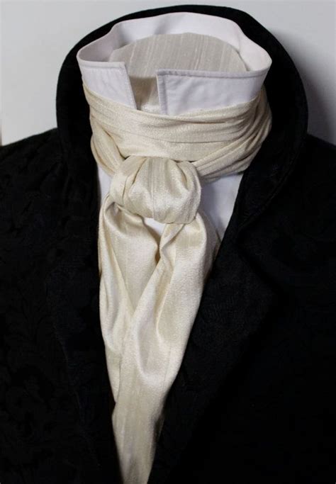 Long Cream Regency Brummel Victorian Ascot Tie Cravat Dupioni Silk