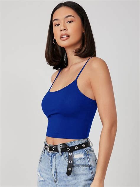 Shein Basics Solid Form Fitted Crop Cami Top Shein Usa