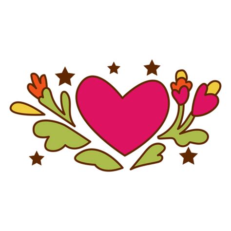 Heart And Flowers Color Stroke Png And Svg Design For T Shirts