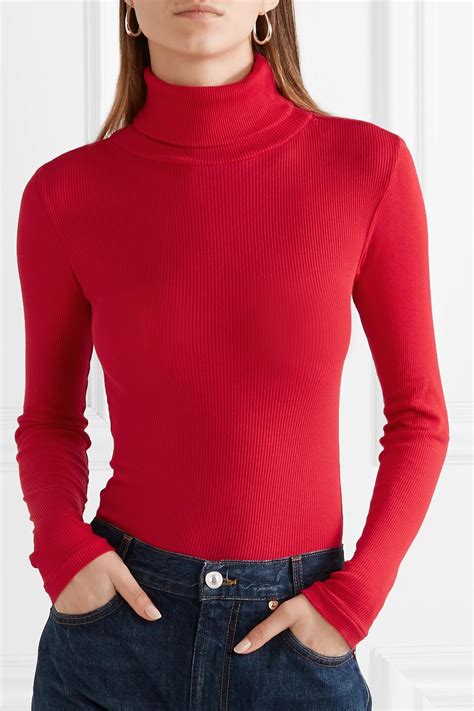 Lyst Re Done Ribbed Cotton Jersey Turtleneck Thong Bodysuit In Red