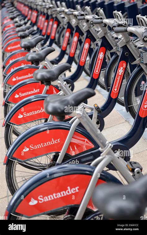 Santander Cycle Hire Boris Bikes At A Docking Station London England