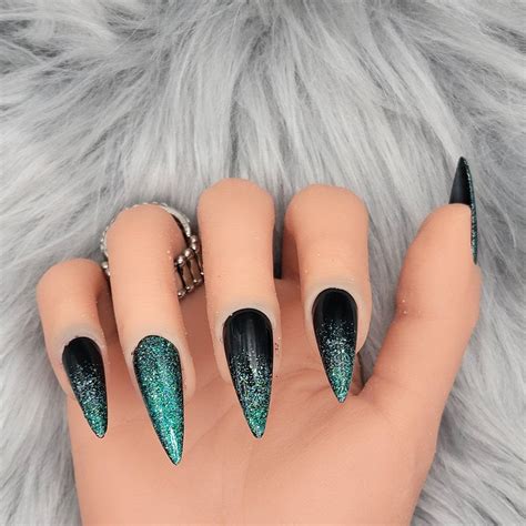 Dark Green Glitter Acrylic Nails