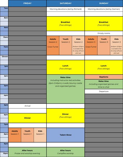 Weekend Away Schedule4 Hope Church Corby