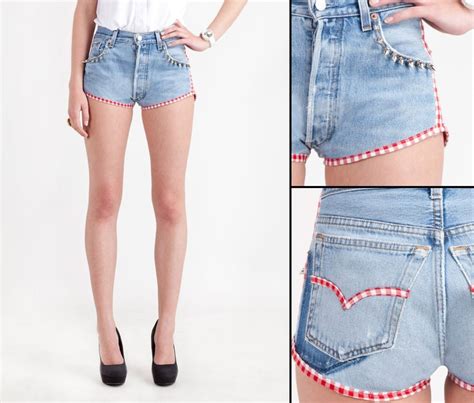 Gingham Trim Spiked Vintage Shorts Loveclothing