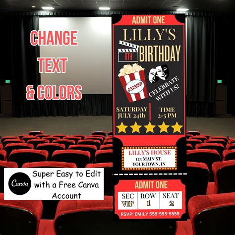 Movie Ticket Invitation Movie Birthday Party Invitation Movie Party ...