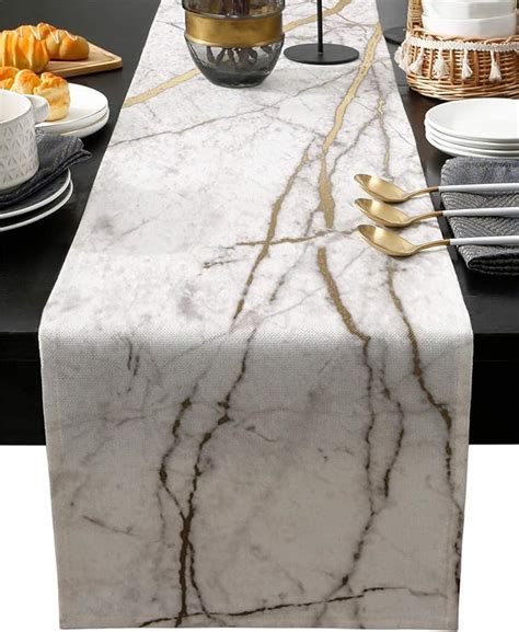 Amazon Marble Table Runner Cotton Linen Long Inche White Gray