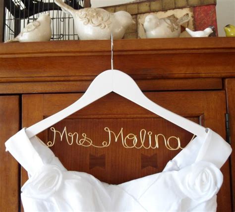 White Personalized Bridal Hanger One Line Gold Wire, Custom Bridal ...