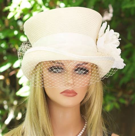 Ivory White Wedding Hat Top Hat Church Hat Ascot Hat Bridal Hat