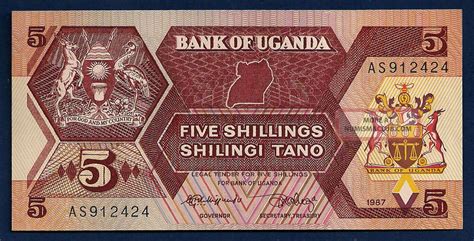 Uganda Republic 5 Shillings 1987 P 27 Africa African Wildlife On Back