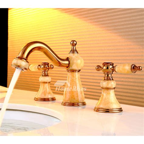 3 Hole Bathroom Faucet Two Handles Polished Brass Widespread Vanity