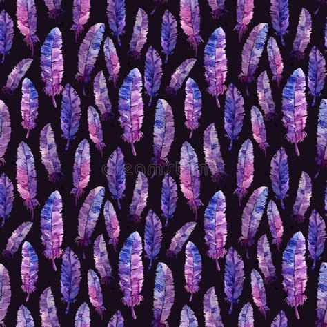 Watercolor Feathers And Blot Seamless Pattern Stock Illustration