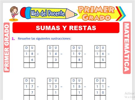 Sumas Y Restas Para Primer Grado De Primaria Web Del Docente