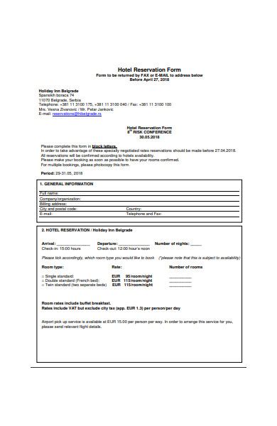 Free 33 Hotel Booking Forms In Pdf Ms Word Excel