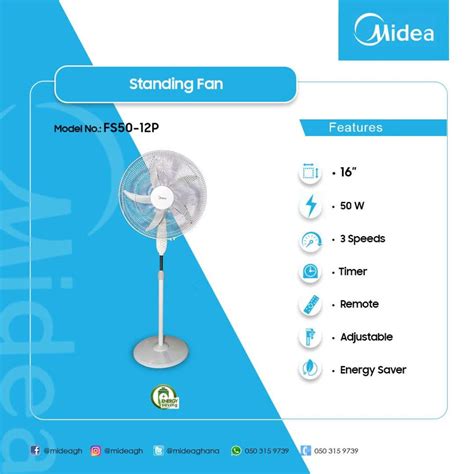 MIDEA 16″ STANDING FAN FS50-12P – Mehia Online Deal – Shop for ...