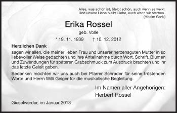 Traueranzeigen Von Erika Rossel Trauer HNA De