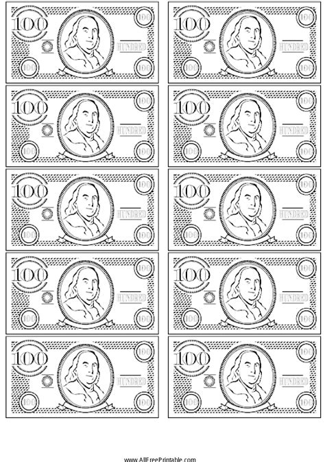 Download 100 Bill Fake Money Main Image Printable Play Money Black