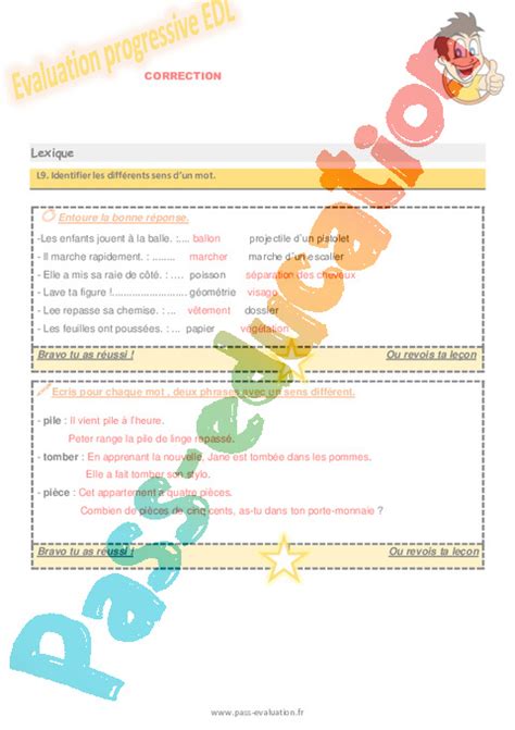 Identifier Les Différents Sens Dun Mot Au Ce2 Evaluation Progressive