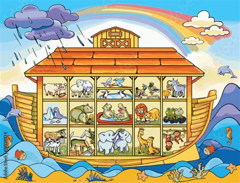 The Noah's Ark. Sixteen pairs of animals. Stock Illustration | Adobe Stock