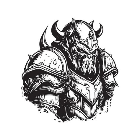 orc knight vintage logo  art concept black  white color hand