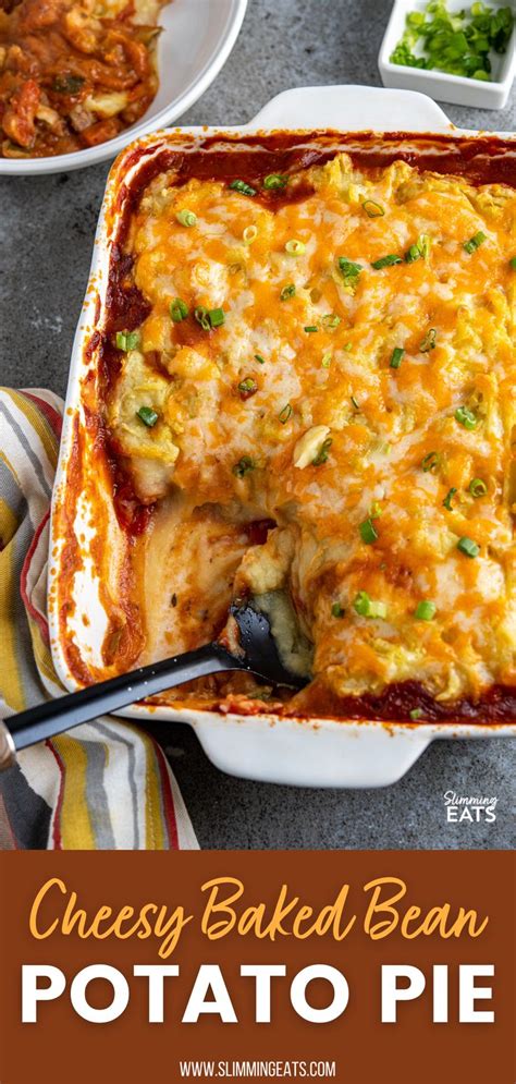 A Cheesy Baked Bean Potato Pie On A Table