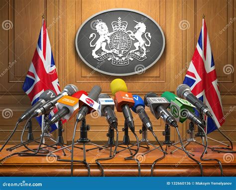 Briefing Or Press Conference Of Prime Minister Or Queen Of Uk G Stock