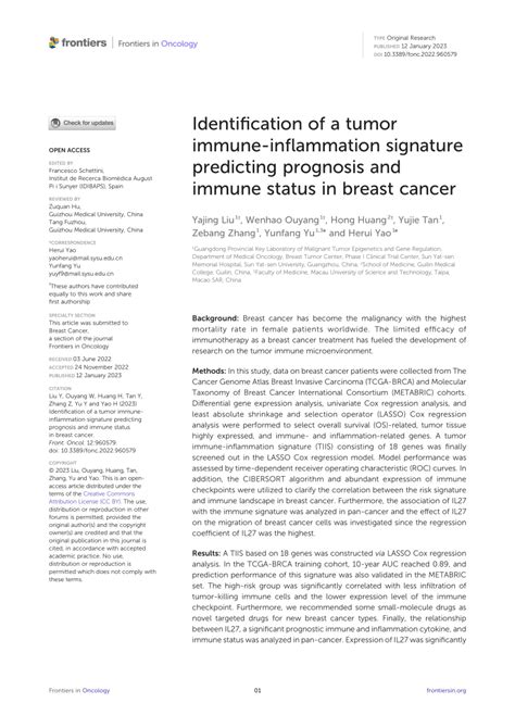 Pdf Identification Of A Tumor Immune Inflammation Signature