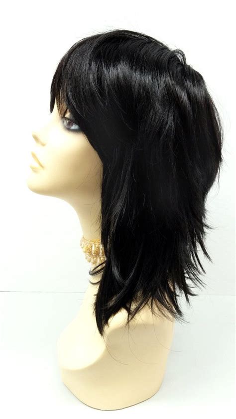 12 Inch Off Black Shag Style Straight And Layered With Bangs Anime