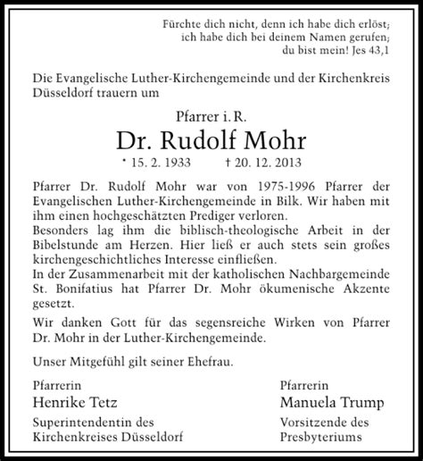 Alle Traueranzeigen F R Dr Rudolf Mohr Trauer Rp Online De