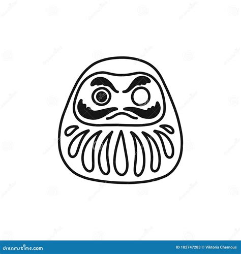 Daruma Japanese Traditional Doll Doodle Icon Vector Illustration