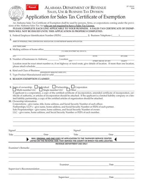 Application For Sales Tax Certificate Of Exemption