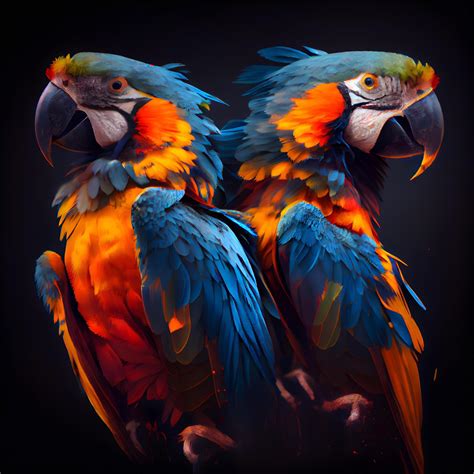 Beautiful Macaw Parrots On A Black Background D Rendering Image