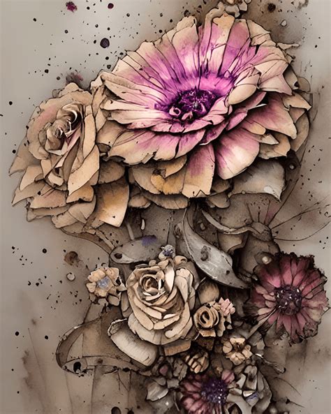 Muted Color Watercolor Steampunk Flowers Creative Fabrica