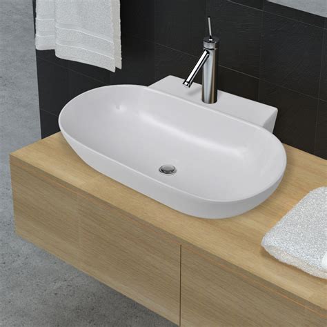 vidaXL vidaXL Vasque de salle bains céramique blanc ovale Distriartisan