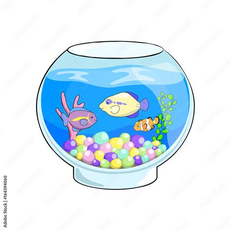 Fish tank cartoon vector illustration. Cute sea animals in aquarium. Stock Vector | Adobe Stock